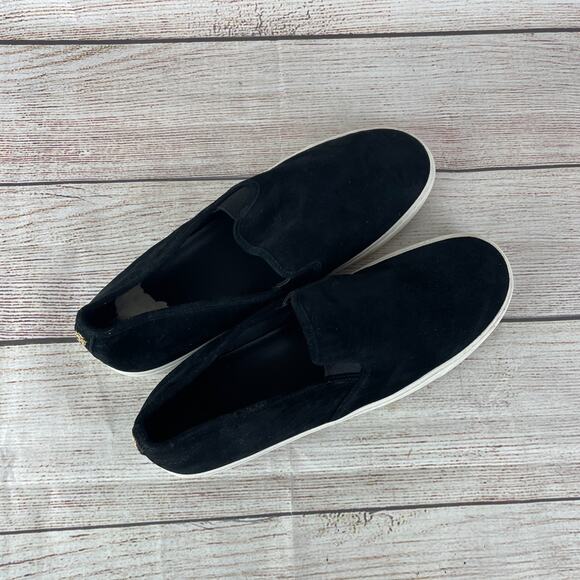 Tory Burch Jesse Slip On Womens Sz 11M Sneakers Black Suede Gold Logo - Picture 7 of 10